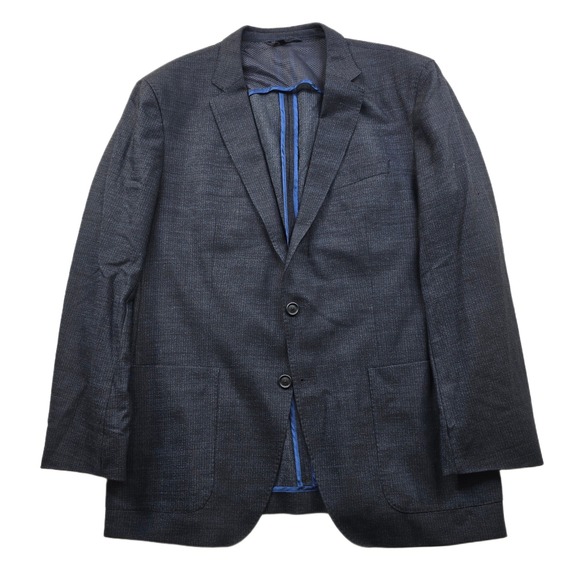 Hugo Boss Travel Blazer Mens 44R 44 Blue Wool Silk Stretch Slim Fit Sport Coat